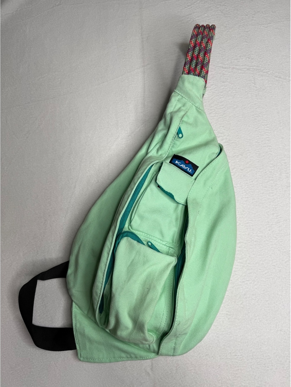 KAVU Mint Green Rope Sling Bag Crossbody Backpack Multicolor Strap